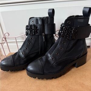 Karl Lagerfeld Black Combat Boots with Embellishments